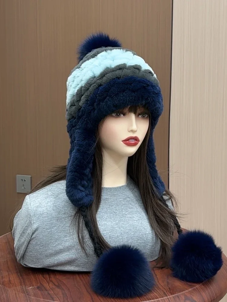 Genuine Rex Rabbit Fur Hat for Women Fall Russian ushanka Stripe Fur Cap lady winter Warm Head Wear Elastic Knitted Bomber Hats
Genuine Rex Rabbit Fur Hat for Women Fall Russian ushanka Stripe Fur Cap lady winter Warm Head Wear Elastic Knitted Bomber Hats