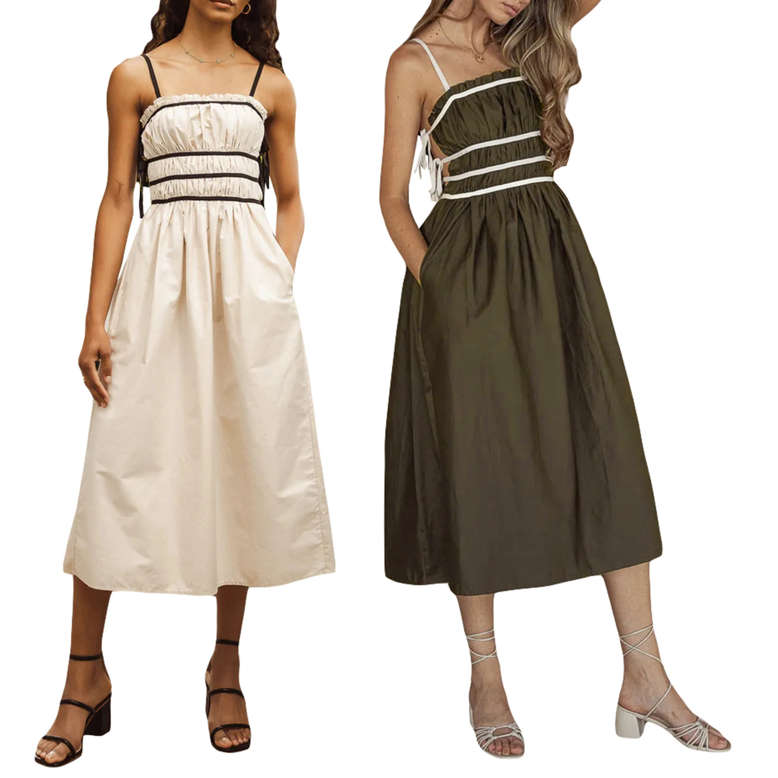 Women Summer Casual Midi Cami Dress 2024 New Fashion Sleeveless Backless Tie Up Spaghetti Strap A-Line Dress with Pockets
Women Summer Casual Midi Cami Dress 2024 New Fashion Sleeveless Backless Tie Up Spaghetti Strap A-Line Dress with Pockets