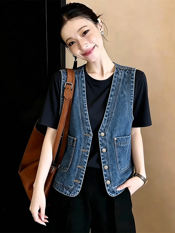 Large Size Retro Hong Kong Style Denim Vest Short Casual Outerwear Women's Summer 2026 New Fashion Shoulder Pad Top
Large Size Retro Hong Kong Style Denim Vest Short Casual Outerwear Women's Summer 2026 New Fashion Shoulder Pad Top