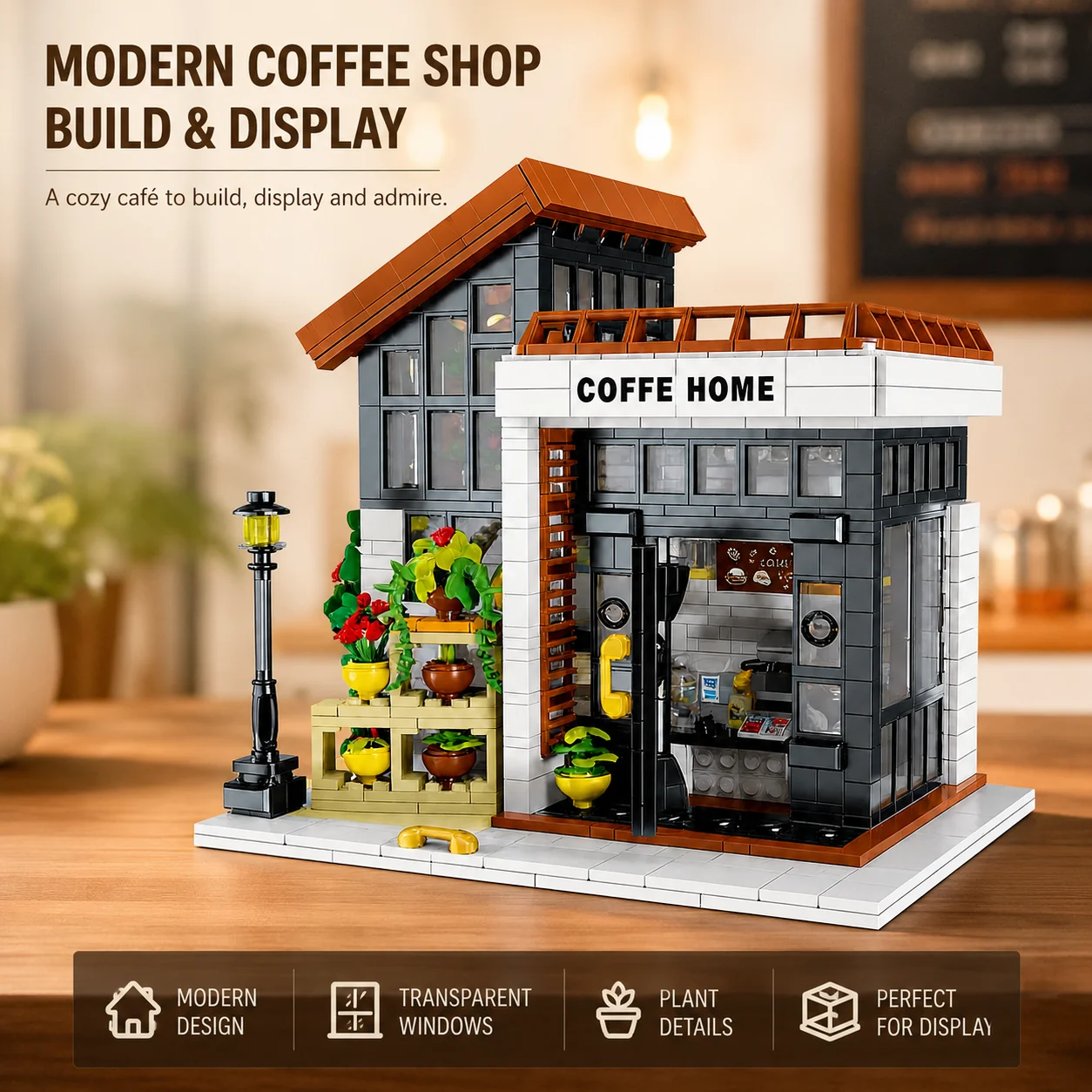 Coffee Home Building Blocks Set Modular Cafe House Model with Garden Street Lamp City Street Toy Gift English Version
Coffee Home Building Blocks Set Modular Cafe House Model with Garden Street Lamp City Street Toy Gift English Version