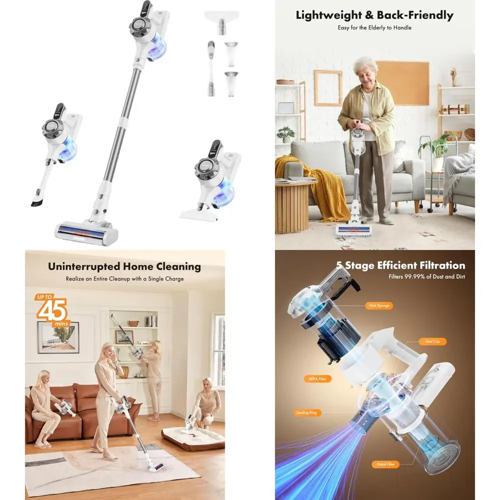 Легкий беспроводной вертикальный пылесос 8-в-1, 45 минут работы, идеально подходит для дома, полов, ковров, шерсти животных, белый
Легкий беспроводной вертикальный пылесос 8-в-1, 45 минут работы, идеально подходит для дома, полов, ковров, шерсти животных, белый