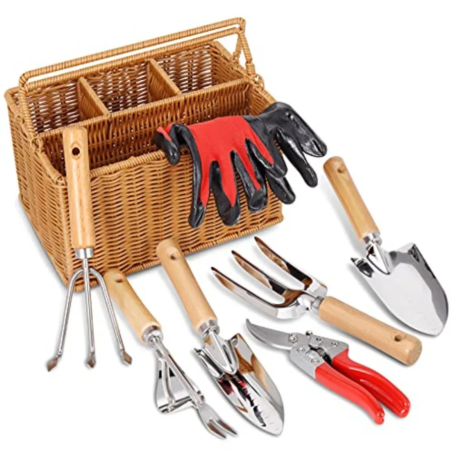 Garden Tools Set with Basket, Heavy Duty Stainless Steel Gardening Hand Tool with Wood Handle, Pruning Shears, Gloves - Perfect
Garden Tools Set with Basket, Heavy Duty Stainless Steel Gardening Hand Tool with Wood Handle, Pruning Shears, Gloves - Perfect