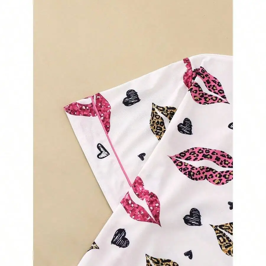 Womens Printed Lapel Collar Short Sleeve Pajama Set Loose Comfortable Loungewear
Womens Printed Lapel Collar Short Sleeve Pajama Set Loose Comfortable Loungewear