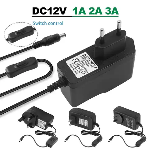 DC 12V 1A 2A 3A Power Supply With Switch Power Adapter Charger EU/US/AU/UK Plug AC110-240V To DC12V LED Strip Lighting Adapter