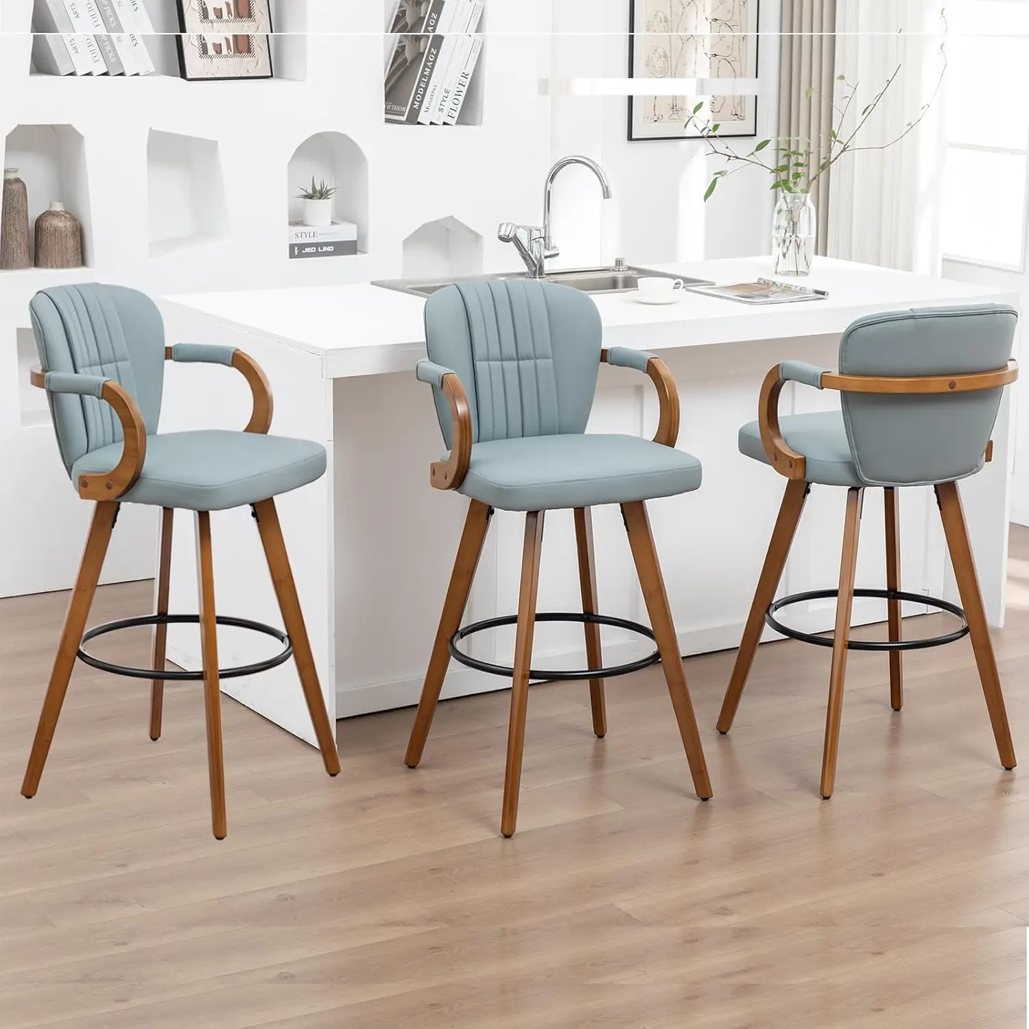 29" Swivel Bar Stool Blue Faux Leather Back Arms Pleated Wingback Kitchen Dining Set of 3,Customized
29" Swivel Bar Stool Blue Faux Leather Back Arms Pleated Wingback Kitchen Dining Set of 3,Customized