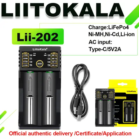 LiitoKala Lii-202 18650 Charger 1.2V/3.7V/3.2V/3.85V 21700 20700 2665014500 16340 NiMH li-ion battery Smart charger