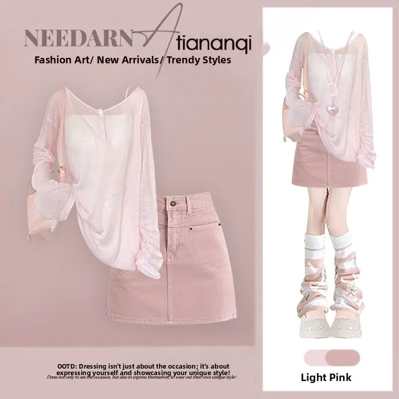 Summer High Waist Slimming Short Skirt Three-Piece Set Women's Thin Sun Protection Cover up Tank Top And High Waist Skirt
Summer High Waist Slimming Short Skirt Three-Piece Set Women's Thin Sun Protection Cover up Tank Top And High Waist Skirt