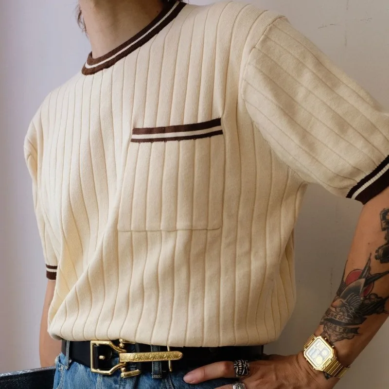 Harajuku Vintage Patchwork Knit Pullover Mens T-shirt Short Sleeve Trendy Slim T- Tops O-neck Summer Shirts Tees Knitwear Pocket
Harajuku Vintage Patchwork Knit Pullover Mens T-shirt Short Sleeve Trendy Slim T- Tops O-neck Summer Shirts Tees Knitwear Pocket