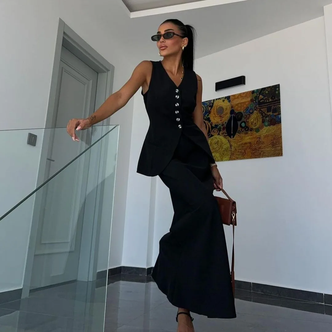 V Neck Slim Fit Long Skirts Suits Solid Casual Summer Women Two Pieces Skirt Set Vests Sleeveless Single Breasted Button Vest
V Neck Slim Fit Long Skirts Suits Solid Casual Summer Women Two Pieces Skirt Set Vests Sleeveless Single Breasted Button Vest