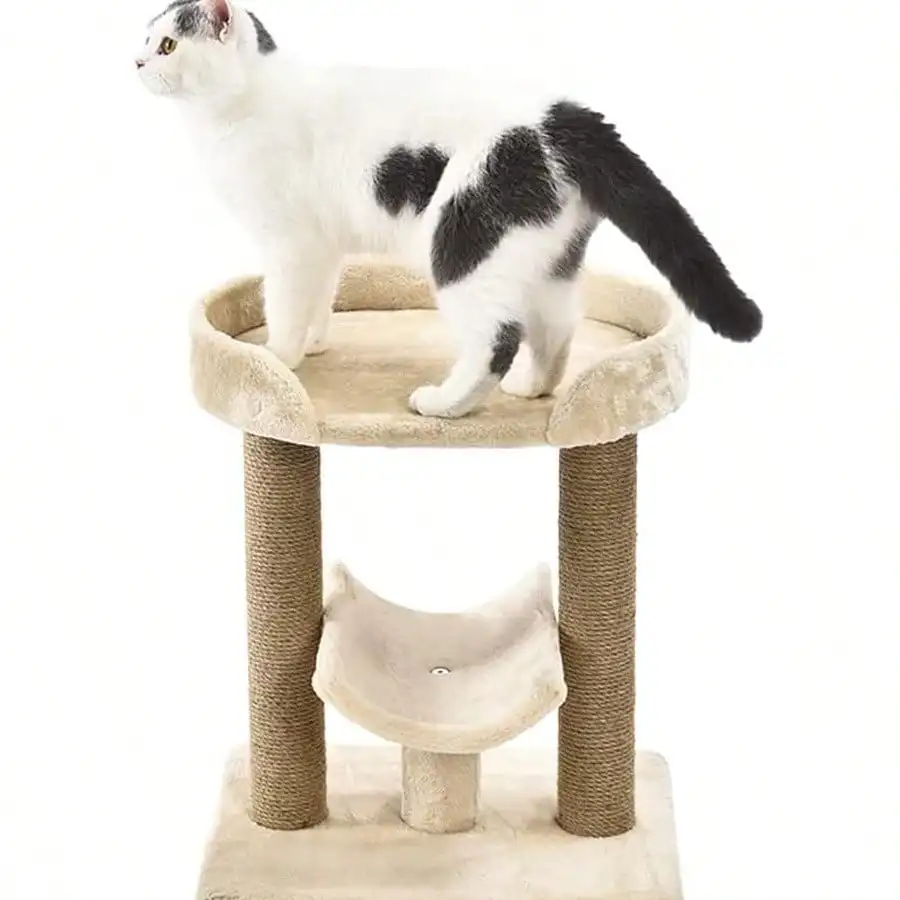 Beige Cat Tower With Cozy Hammock Bed Sisal Scratching Post Easy Assemble Cat Tree Condo Interactive Hanging Ball For Indoor Cat
Beige Cat Tower With Cozy Hammock Bed Sisal Scratching Post Easy Assemble Cat Tree Condo Interactive Hanging Ball For Indoor Cat