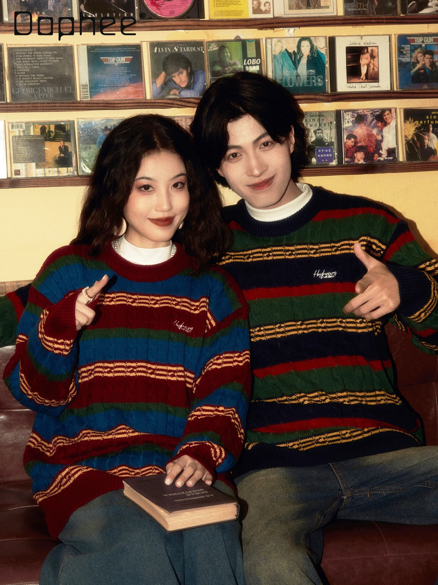 Autumn Winter New Retro Style Men's Red Yellow Spliced Knit Sweater Couple Outfit Loose Casual Green Black Striped Sweater
Autumn Winter New Retro Style Men's Red Yellow Spliced Knit Sweater Couple Outfit Loose Casual Green Black Striped Sweater