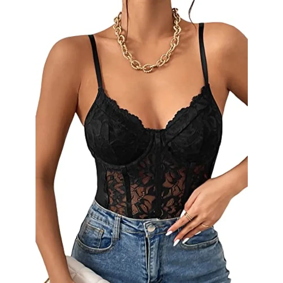 Milumia Women's Sexy Sheer Mesh Lace Bodysuit Spaghetti Strap Bustier Corset Tops Rave Party Club
Milumia Women's Sexy Sheer Mesh Lace Bodysuit Spaghetti Strap Bustier Corset Tops Rave Party Club