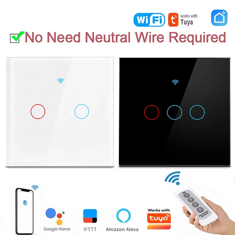 EU WiFi Smart Touch Light Switch No Neutral Wire Required Works with Tuya Alexa Google Home 1/2/3 Gang
EU WiFi Smart Touch Light Switch No Neutral Wire Required Works with Tuya Alexa Google Home 1/2/3 Gang