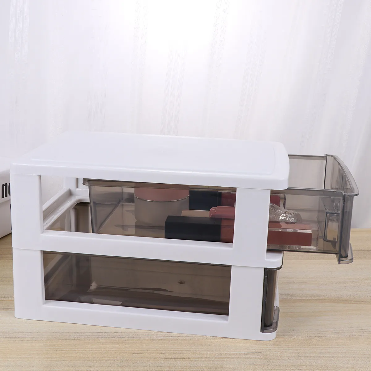 Двухслойный органайзер для хранения с выдвижными ящиками, прозрачный, черно-белый, пластиковый, настольный, для украшений, косметики, очков и мелочей
Двухслойный органайзер для хранения с выдвижными ящиками, прозрачный, черно-белый, пластиковый, настольный, для украшений, косметики, очков и мелочей