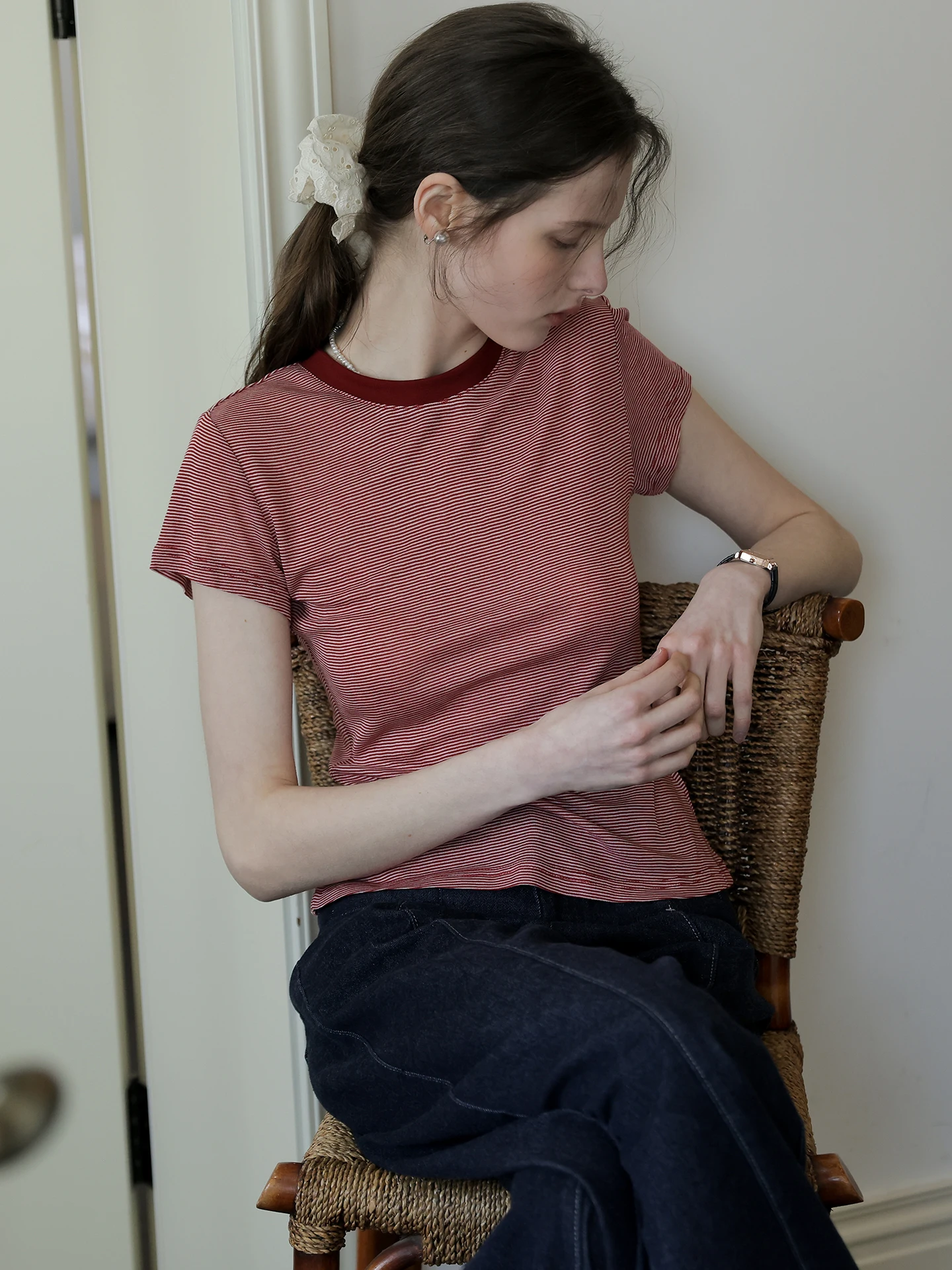 Laceel Silk Wool Red Striped Short Sleeve Women's Slim Fit T-Shirt Lightweight Casual round Neck Summer Base Layer Top
Laceel Silk Wool Red Striped Short Sleeve Women's Slim Fit T-Shirt Lightweight Casual round Neck Summer Base Layer Top