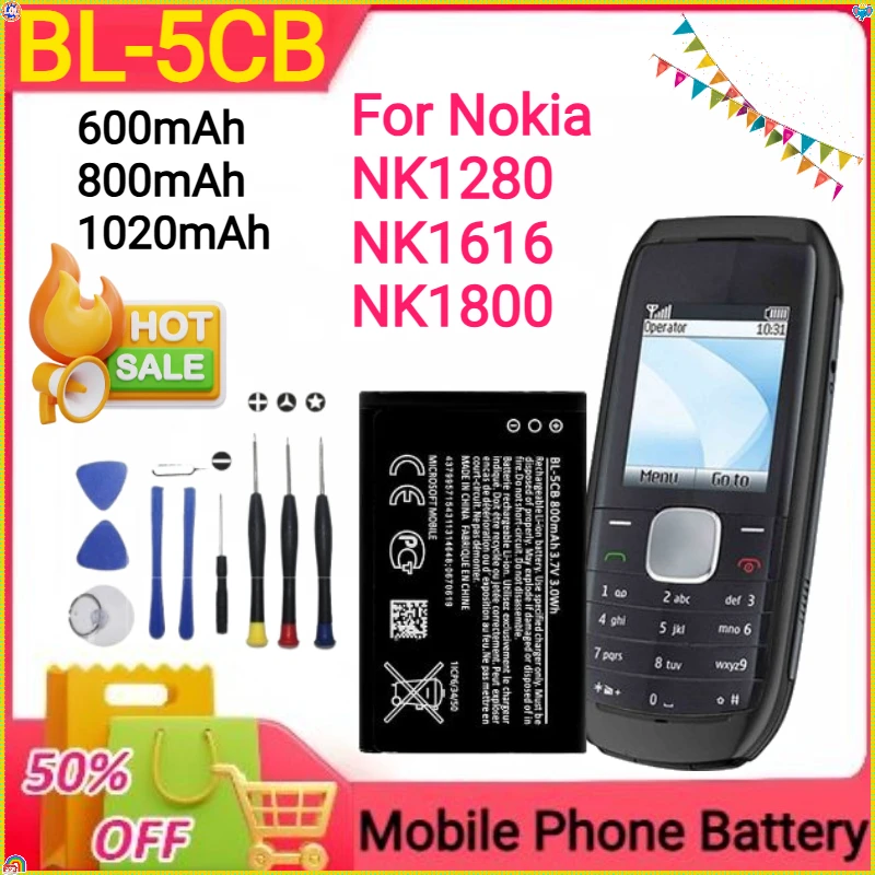600mAh 800mAh 1020mAh BL-5CB for Nokia NK1280/NK1616/NK1800 Mobile Phone Battery+Tools
600mAh 800mAh 1020mAh BL-5CB for Nokia NK1280/NK1616/NK1800 Mobile Phone Battery+Tools