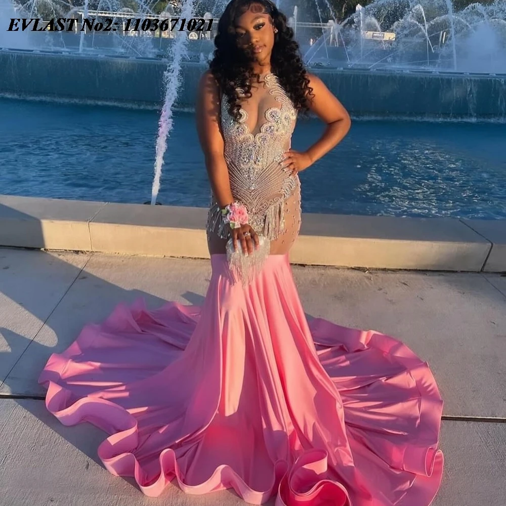EVLAST Customized African Pink Prom Dress Black Girls Silver Crystal Beaded Mermaid Evening Party Gown Vestidos De Festa E2P163
EVLAST Customized African Pink Prom Dress Black Girls Silver Crystal Beaded Mermaid Evening Party Gown Vestidos De Festa E2P163