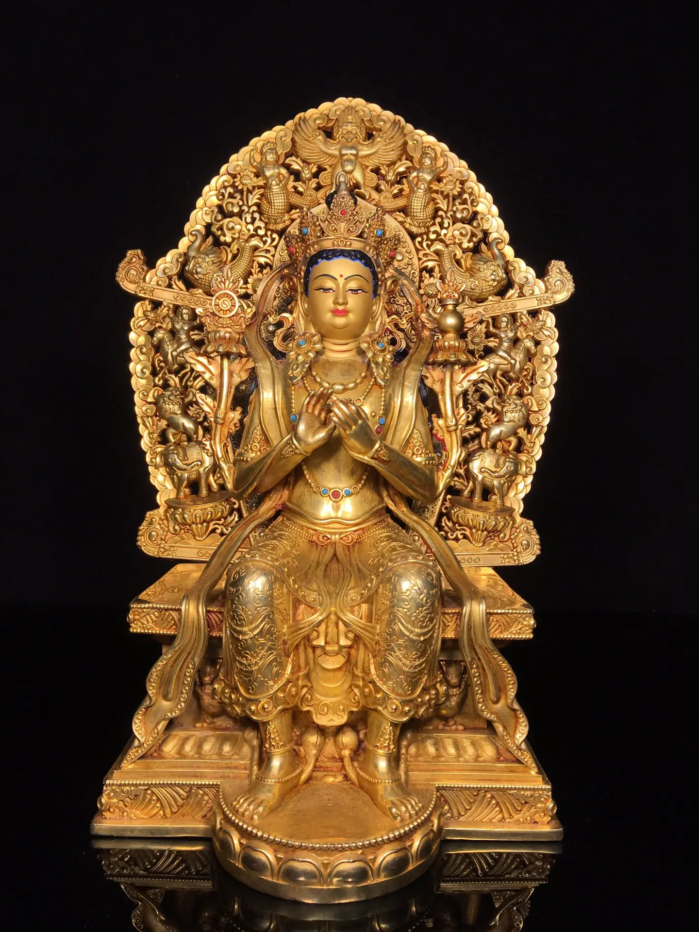 14"Old Folk Collection Bronze Gilded Painted Face Mosaic Gem Maitreya Bodhisattva Backlit Buddha Platform Sitting Buddha Amitabh
14"Old Folk Collection Bronze Gilded Painted Face Mosaic Gem Maitreya Bodhisattva Backlit Buddha Platform Sitting Buddha Amitabh