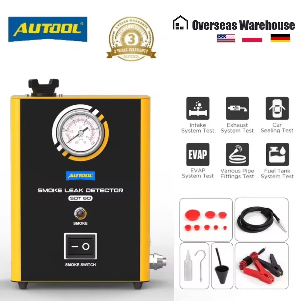 AUTOOL SDT60 Smoke Machine Leak Detector Auto Pipe EVAP Vacuum Leakage Diagnostic Tool Car Smoke EVAP Pipe Leakage Analyzer
AUTOOL SDT60 Smoke Machine Leak Detector Auto Pipe EVAP Vacuum Leakage Diagnostic Tool Car Smoke EVAP Pipe Leakage Analyzer
