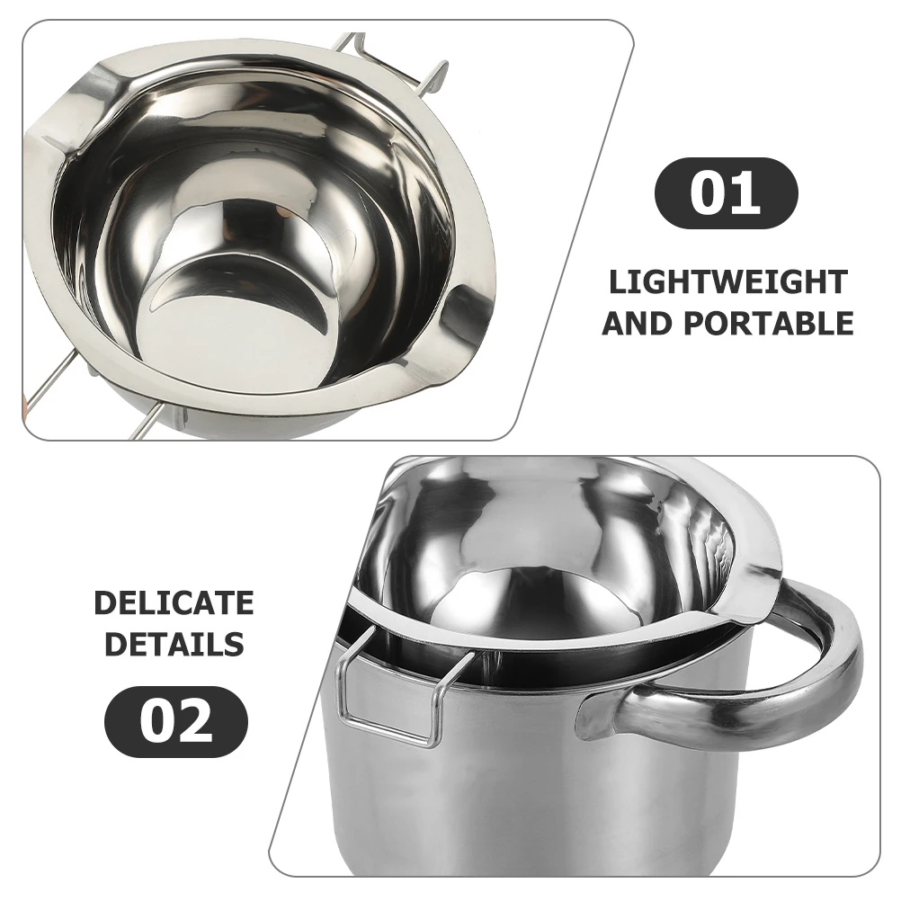Stainless Chocolate Melting Pot 16cm Outer Pan 600ml Inner Bowl Lightweight Multi Functional Double Boiler Set Cheese Butter
Stainless Chocolate Melting Pot 16cm Outer Pan 600ml Inner Bowl Lightweight Multi Functional Double Boiler Set Cheese Butter