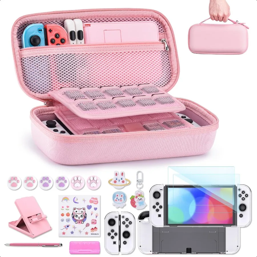 Чехол Switch OLED 19в1 Комплект для NS Switch OLED 2021 с футляром для переноски Защитная подставка для экрана и ручками для большого пальца Розовый
Чехол Switch OLED 19в1 Комплект для NS Switch OLED 2021 с футляром для переноски Защитная подставка для экрана и ручками для большого пальца Розовый