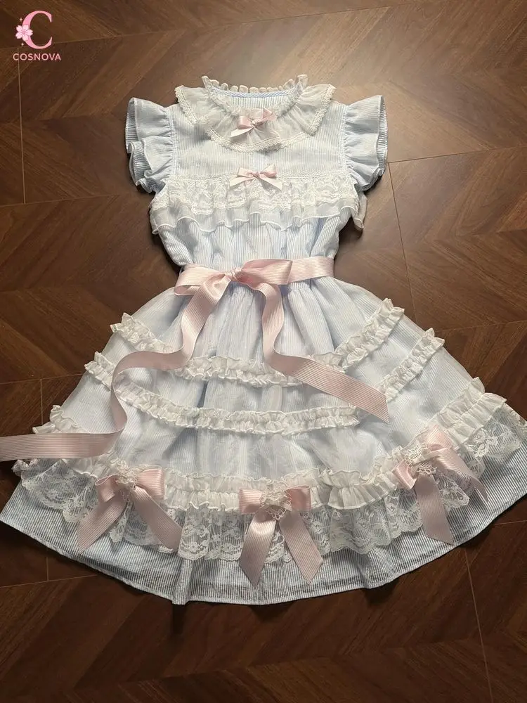 Sweet Japanese Lolita Ruffle Lace Trim Dresses Women Bow Design Ruffle Pink Bow Dress Sweet Daily Party Kawaii Female Clothes
Sweet Japanese Lolita Ruffle Lace Trim Dresses Women Bow Design Ruffle Pink Bow Dress Sweet Daily Party Kawaii Female Clothes