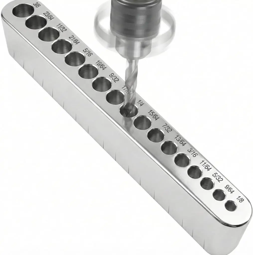 Portable Drill Bit Guide,17 SAE Sizes(1/8" to 3/8"),Durable Heat-Treated Alloy Steel,Rust-Resistant V-Groove Block for Wood
Portable Drill Bit Guide,17 SAE Sizes(1/8" to 3/8"),Durable Heat-Treated Alloy Steel,Rust-Resistant V-Groove Block for Wood
