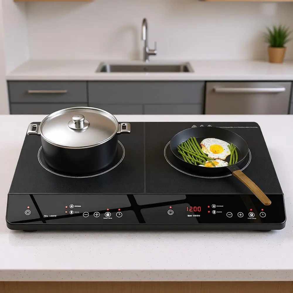 Double Induction Cooktop, 1800W Portable 2 Burner Independent Touch Control, 9 Temperature and Power Levels, Safety Lock, 3 Hour
Double Induction Cooktop, 1800W Portable 2 Burner Independent Touch Control, 9 Temperature and Power Levels, Safety Lock, 3 Hour