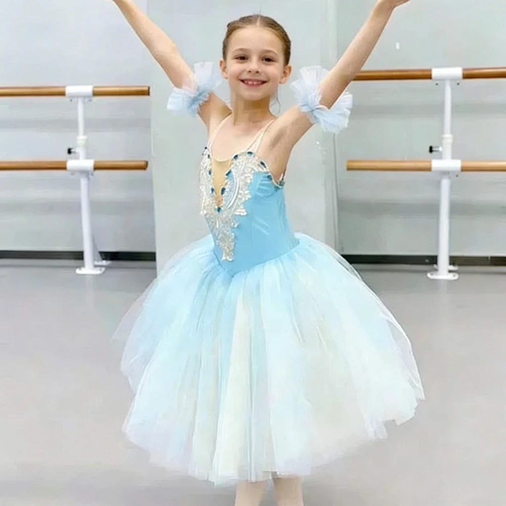 Kids Long Tulle Ballet Tutu Dress Girls Light Blue Ballerina Outfit Professional Stage Performance Dancewear with Arm Cuffs
Kids Long Tulle Ballet Tutu Dress Girls Light Blue Ballerina Outfit Professional Stage Performance Dancewear with Arm Cuffs