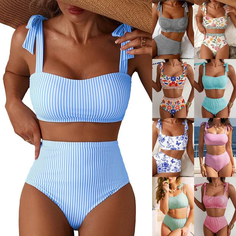 Women's 2026 Two Piece Bikini Set Striped High Waist Tie Shoulder Swimsuit Summer Beachwear
Women's 2026 Two Piece Bikini Set Striped High Waist Tie Shoulder Swimsuit Summer Beachwear