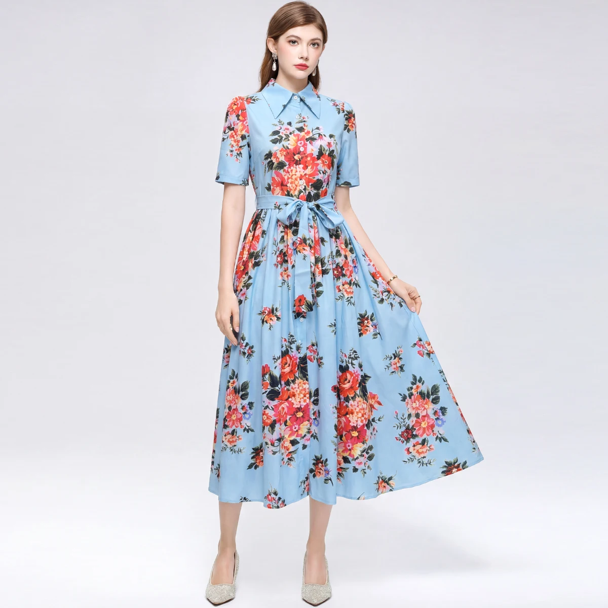 Elegant Gorgeous Flower Print Shirt Dress Women Summer Short Sleeve Collar Midi Dress with Sash Belt Vintage Style Party Wear
Elegant Gorgeous Flower Print Shirt Dress Women Summer Short Sleeve Collar Midi Dress with Sash Belt Vintage Style Party Wear