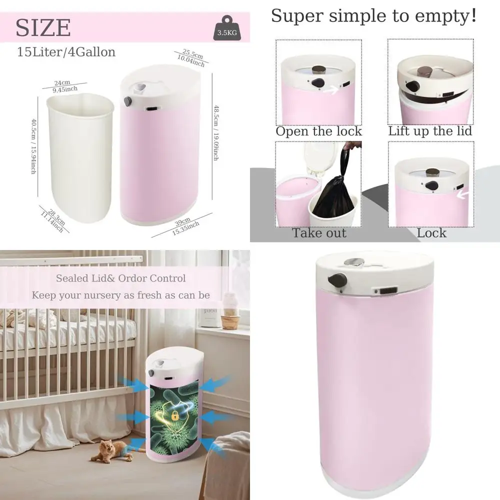 4 Gallon Pink Diaper Pail with Childproof Lock, Odor-Controlled, Stainless Steel Bin for Easy Liner Removal
4 Gallon Pink Diaper Pail with Childproof Lock, Odor-Controlled, Stainless Steel Bin for Easy Liner Removal