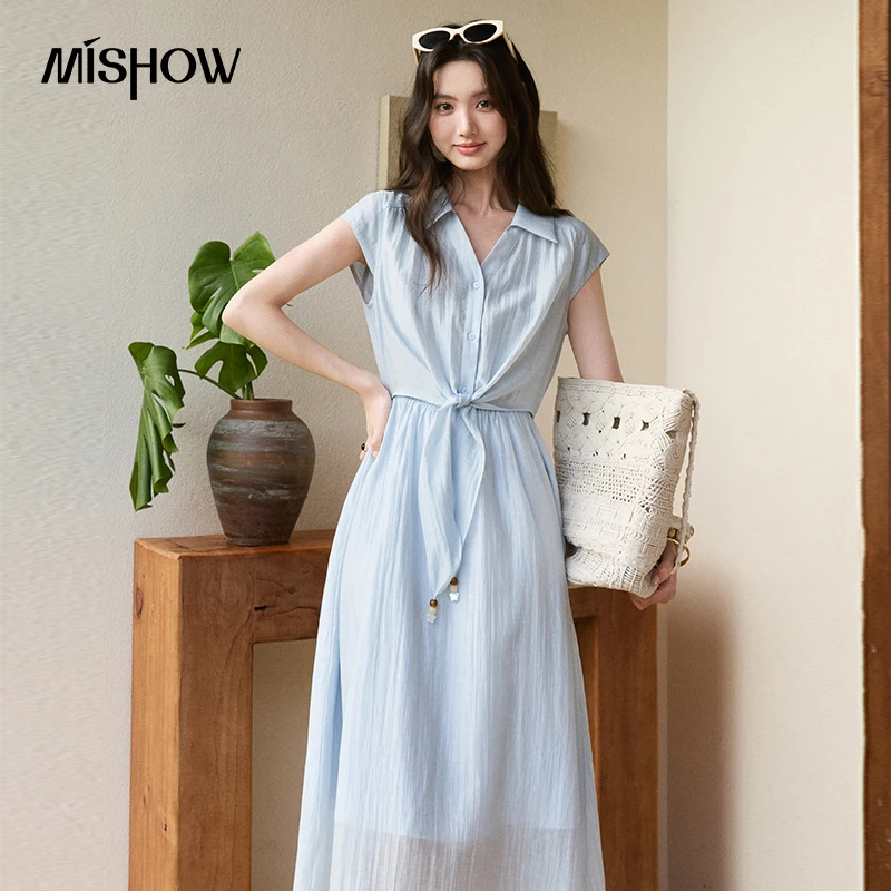 MISHOW Casual Lapel Blue Lace Up Dress For Women 2026 Summer New Gentle Waist Cinched Breathable A-Line French Dress MXF29L2743
MISHOW Casual Lapel Blue Lace Up Dress For Women 2026 Summer New Gentle Waist Cinched Breathable A-Line French Dress MXF29L2743