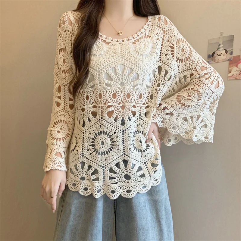Fashion Casual Retro Hollowed Out Crochet Knit Shirt Summer Beach Vacation Loose Women Sunscreen Shirt
Fashion Casual Retro Hollowed Out Crochet Knit Shirt Summer Beach Vacation Loose Women Sunscreen Shirt