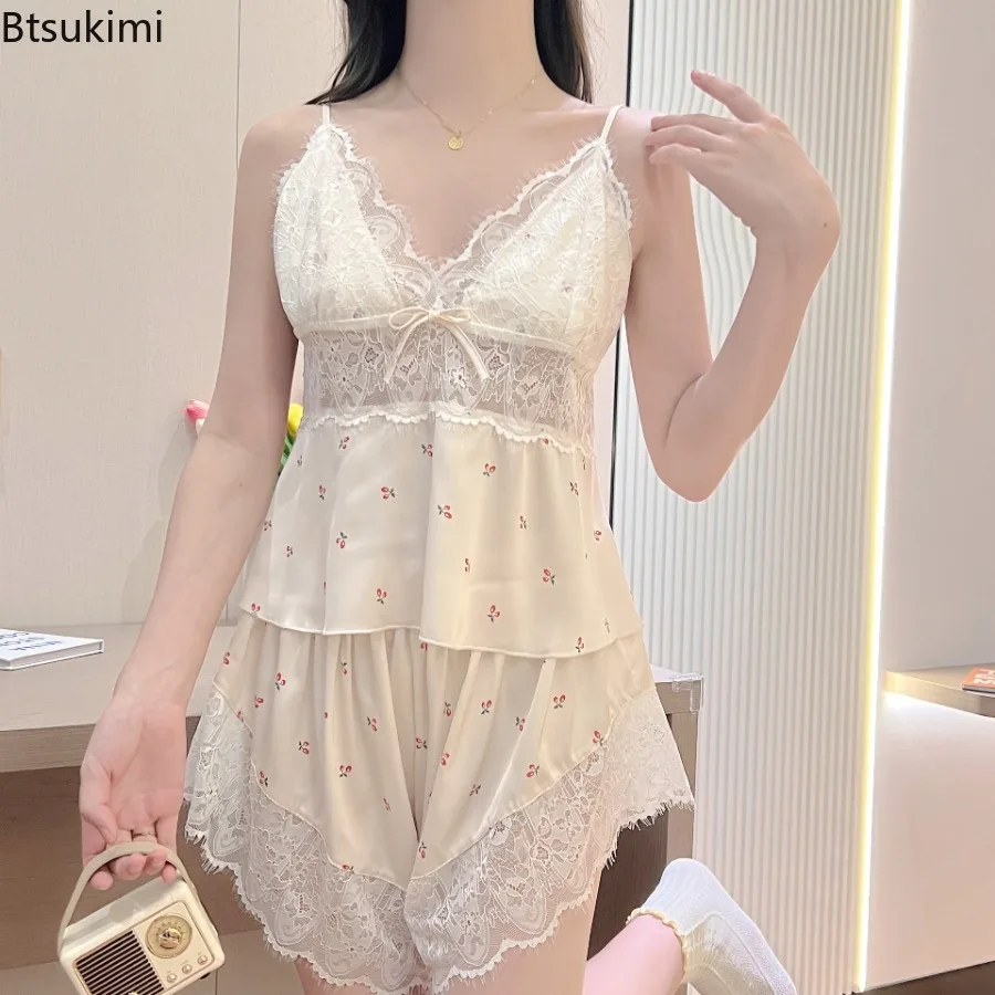 New 2024 Women's Sexy Lace Pajamas Satin Suits with Shorts Sets Hollow Out Summer Floral Spaghetti Strap Sleepwear Set Homewear
New 2024 Women's Sexy Lace Pajamas Satin Suits with Shorts Sets Hollow Out Summer Floral Spaghetti Strap Sleepwear Set Homewear