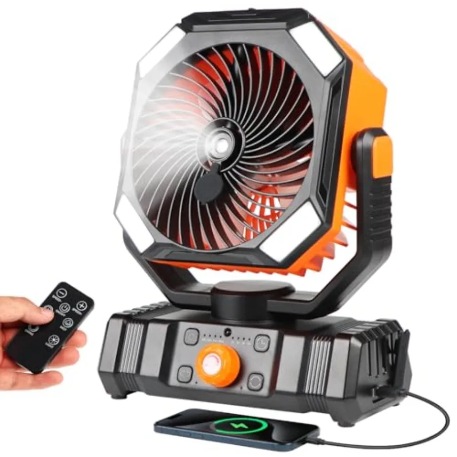 Portable Camping Fan with Misting, 20000mAh Rechargeable Battery Powered Fan, 16-58H Runtime, LED Light and Hook, USB Emergency
Portable Camping Fan with Misting, 20000mAh Rechargeable Battery Powered Fan, 16-58H Runtime, LED Light and Hook, USB Emergency