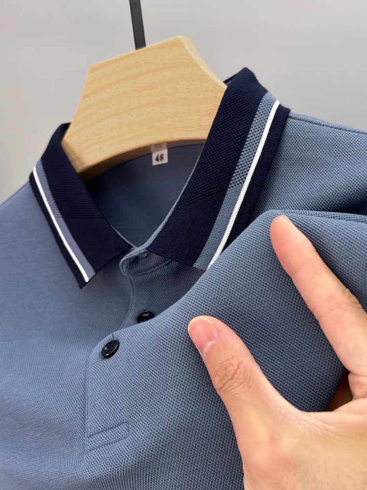 100% pure cotton long sleeved men's collar solid color high-end business polo shirt loose spring and autumn fashion casual top
100% pure cotton long sleeved men's collar solid color high-end business polo shirt loose spring and autumn fashion casual top