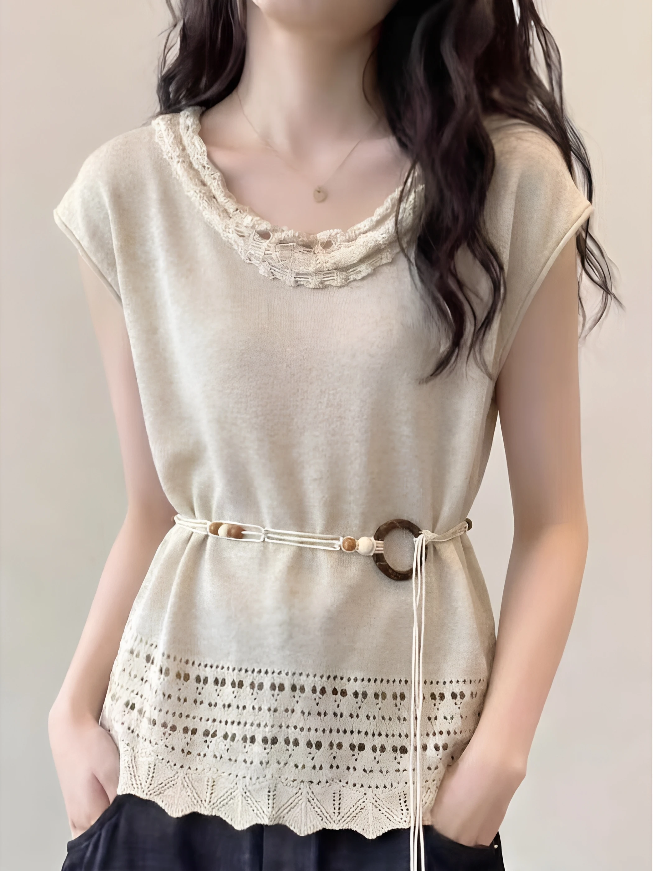 Summer New Women's Short Sleeve T-Shirt Hook Flower Hollow out Beaded Waist-Cinching Top Knitted Commute Style Loose Fit
Summer New Women's Short Sleeve T-Shirt Hook Flower Hollow out Beaded Waist-Cinching Top Knitted Commute Style Loose Fit