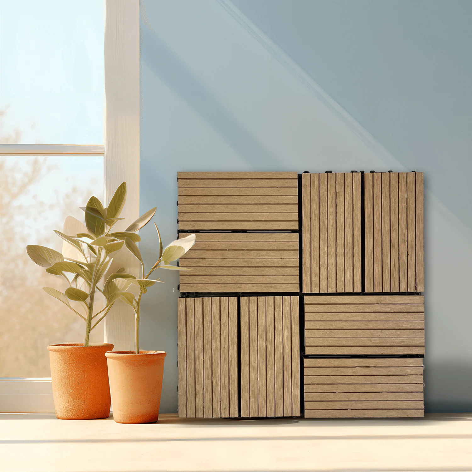 Wood Plastic Composite Deck Tiles Set of 20 - Rust, Water, Weather Resist - Indoor/Outdoor DIY Interlocking Decking Tiles - Dura
Wood Plastic Composite Deck Tiles Set of 20 - Rust, Water, Weather Resist - Indoor/Outdoor DIY Interlocking Decking Tiles - Dura