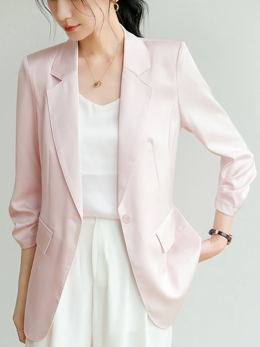 Женский классический приталенный жакет из перламутрового атласа с рукавом 3/4 для офиса и повседневной носки весна-осень
Женский классический приталенный жакет из перламутрового атласа с рукавом 3/4 для офиса и повседневной носки весна-осень