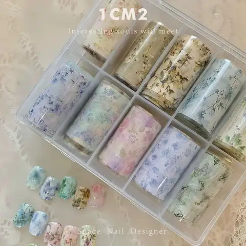 10Rolls Plaid Thousand-Bird Bow  Stars Nail Foils Transfer Paper  Nail Art Stickers  Manicure Set Decal  Nails Decoration
