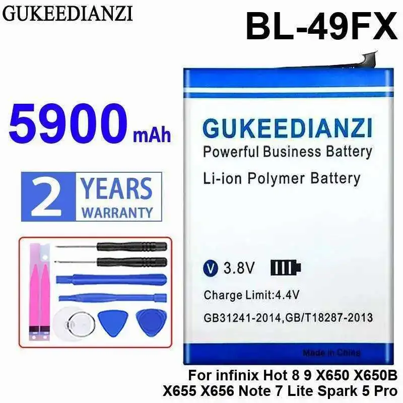 Mobile Phone Battery 5900mAh BL-49FX For Infinix Hot 8 9 X650 X650B X655 X656 Note 7 Lite Spark 5 Pro Long-Lasting
Mobile Phone Battery 5900mAh BL-49FX For Infinix Hot 8 9 X650 X650B X655 X656 Note 7 Lite Spark 5 Pro Long-Lasting