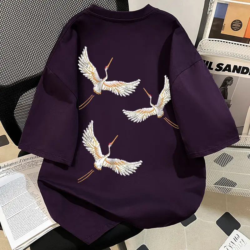 New Chinese style new grape purple niche crane printing short sleeve T-shirt women's spring and summer fashion loose top
New Chinese style new grape purple niche crane printing short sleeve T-shirt women's spring and summer fashion loose top