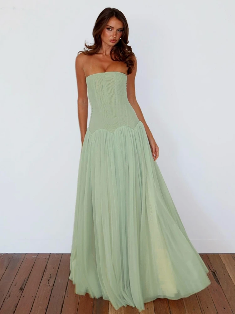 Sexy Sleeveless Mesh Patchwork Long Dress Women Light Green Strapless Slim A Line Dresses Celebrity Evening Club Party Gowns
Sexy Sleeveless Mesh Patchwork Long Dress Women Light Green Strapless Slim A Line Dresses Celebrity Evening Club Party Gowns