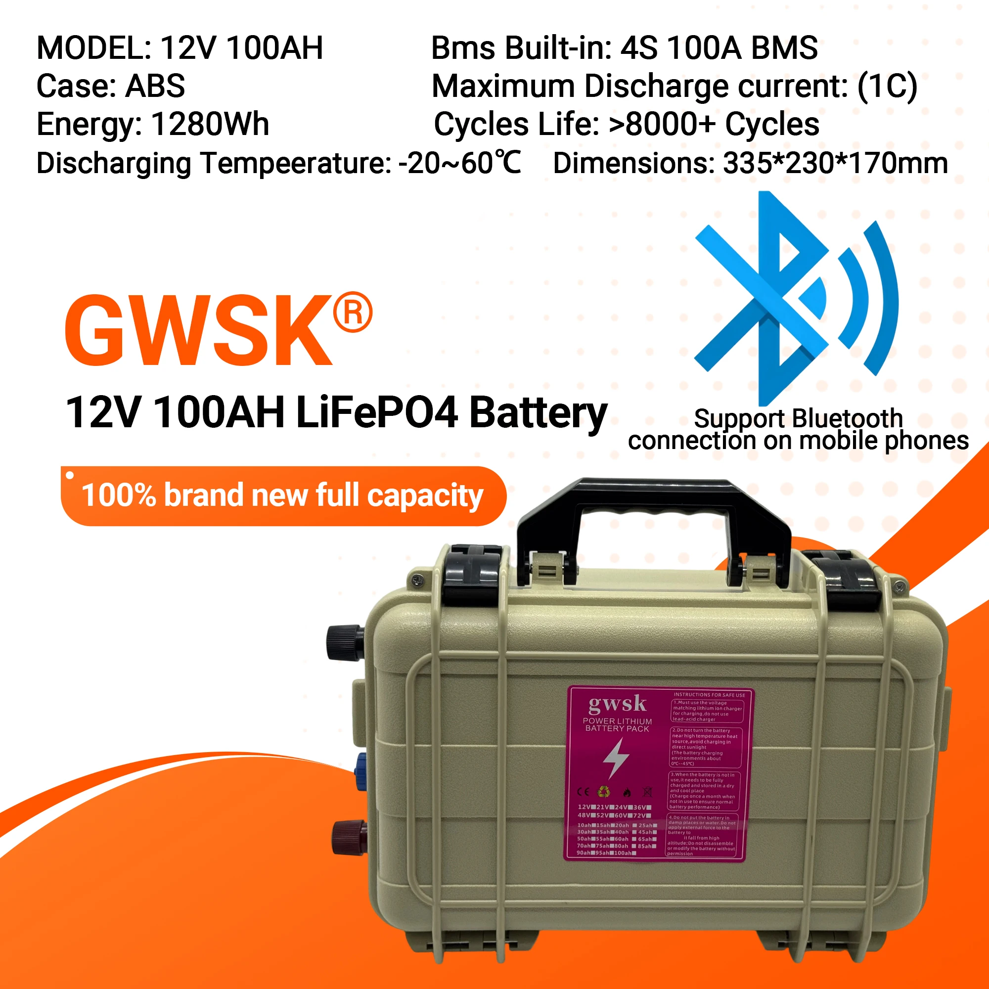 12VNew LiFePO4 battery 100AH air freight, can be connected to Bluetooth, 100% full capacity, built-in BMS100AH, power display
12VNew LiFePO4 battery 100AH air freight, can be connected to Bluetooth, 100% full capacity, built-in BMS100AH, power display