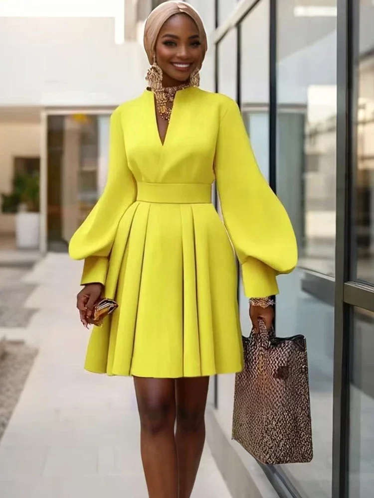 Gymystars Long Dresses with Sleeves Yellow Summer Dress Woman 2025 Fashion A-Line V-Neck Casual Pleated Party Mini Dress Female
Gymystars Long Dresses with Sleeves Yellow Summer Dress Woman 2025 Fashion A-Line V-Neck Casual Pleated Party Mini Dress Female