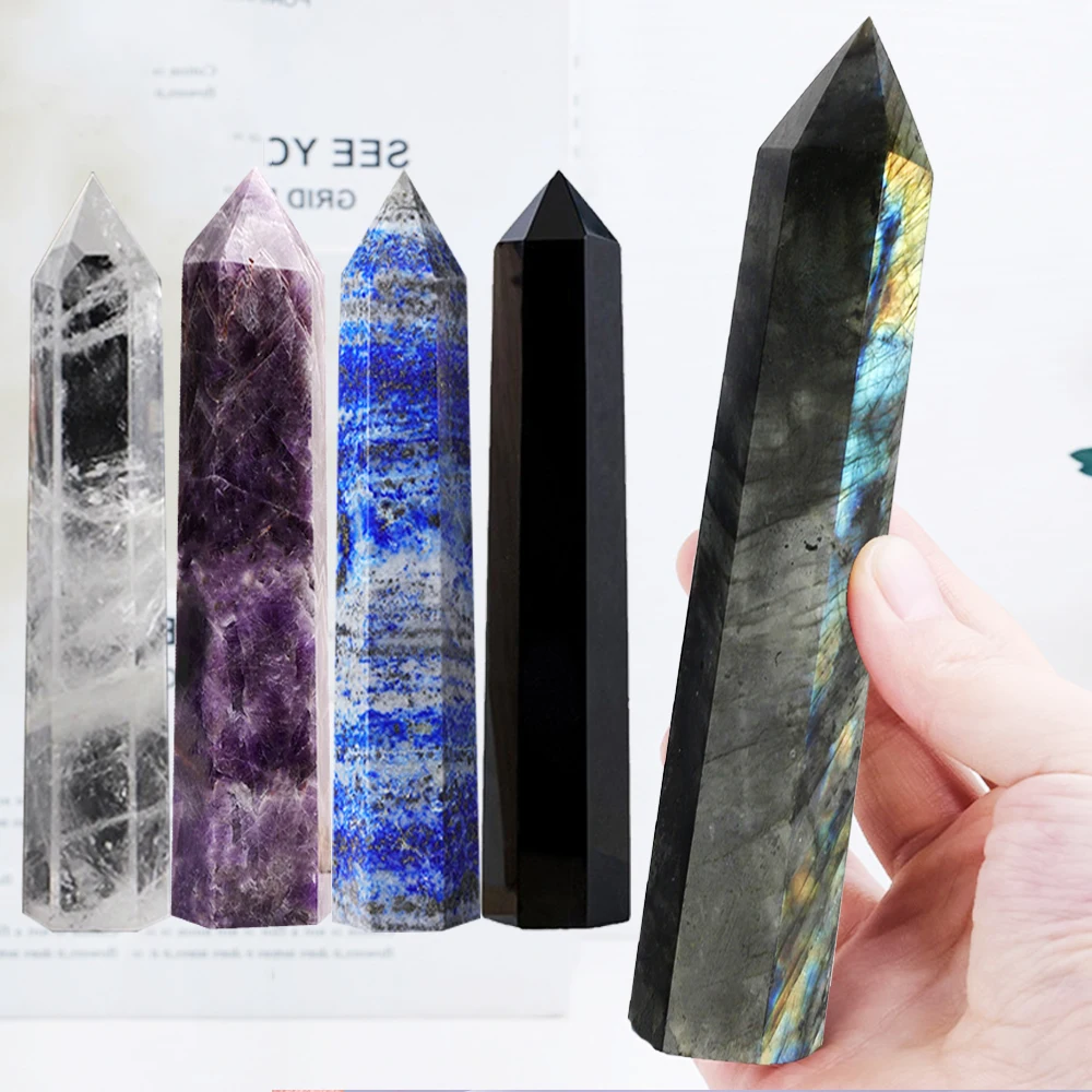 15cm Tall Natural Obsidian Single Point Wand Crystal Hexagonal Prism White Smelting Stone Tower Home Decoration Stones Crafts
15cm Tall Natural Obsidian Single Point Wand Crystal Hexagonal Prism White Smelting Stone Tower Home Decoration Stones Crafts