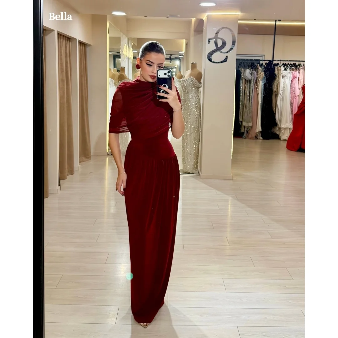 Bella Customized Burgundy High Neck Prom Dress with Sheer Draped Bodice and Form Fitting Skirt robes de soirée Party Dresses
Bella Customized Burgundy High Neck Prom Dress with Sheer Draped Bodice and Form Fitting Skirt robes de soirée Party Dresses
