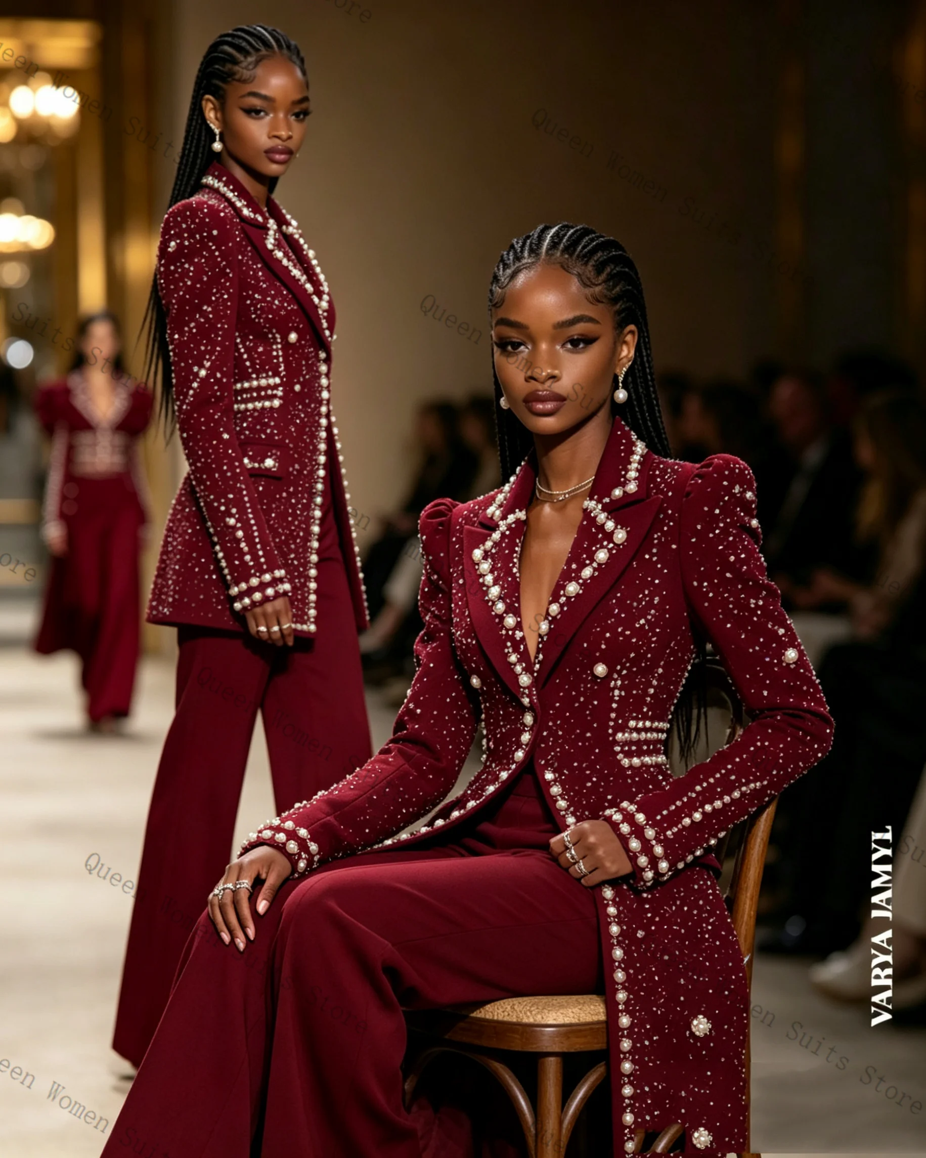 Formal Long Burgundy Women Suit Set 2 Pcs Blazer+Pants Pearls Crystals Business Office Lady Jacket Wedding Coat Customized
Formal Long Burgundy Women Suit Set 2 Pcs Blazer+Pants Pearls Crystals Business Office Lady Jacket Wedding Coat Customized