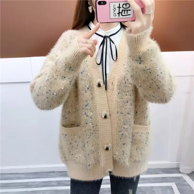 New Women's Cardigan Sweater Jacket Autumn Winter Thick Cashmere Sweater Imitation Mink Velvet Knitted Coat Female Pullover
New Women's Cardigan Sweater Jacket Autumn Winter Thick Cashmere Sweater Imitation Mink Velvet Knitted Coat Female Pullover